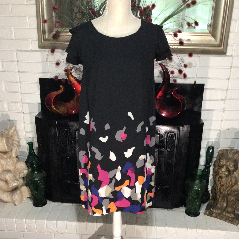 🔥Kensie Ruffles Sleeve Printed Sheath Black Dress